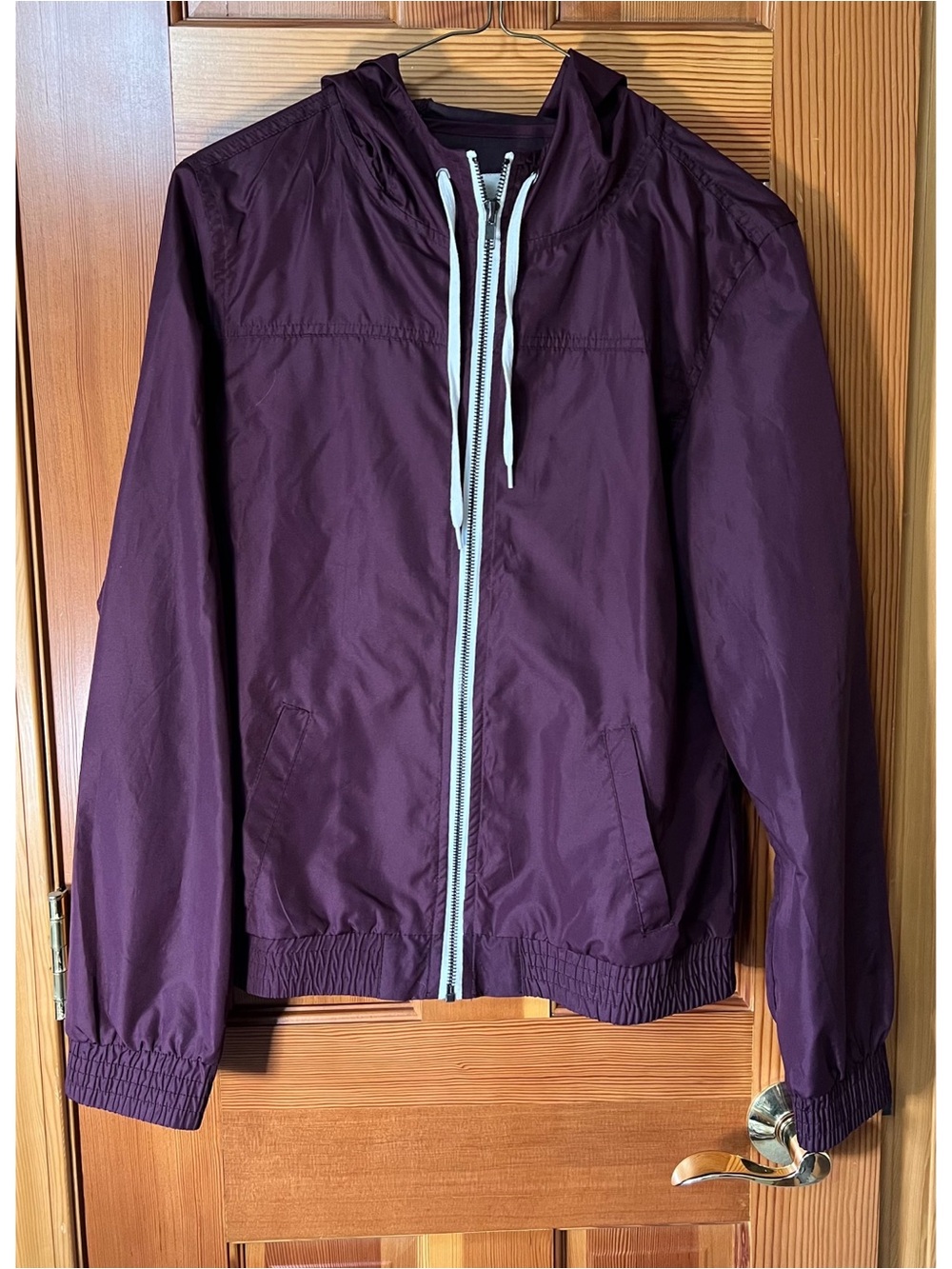 Zine Clothing Plum Hooded Windbreaker Jacket with White Zipper